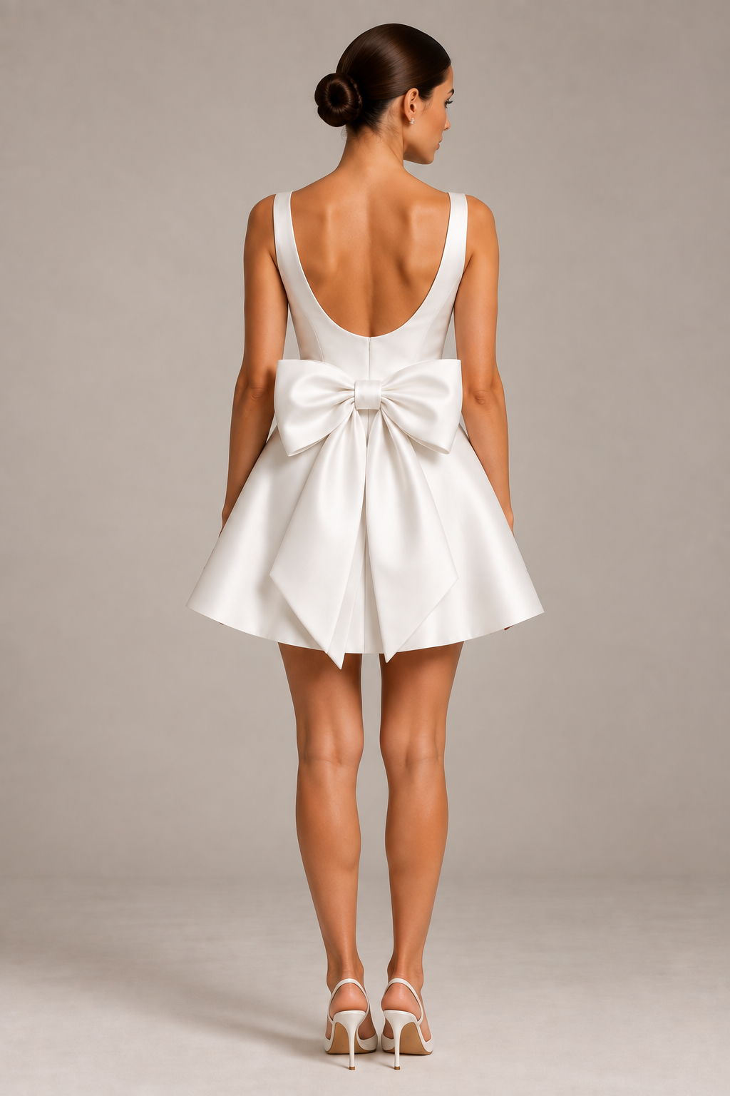 Audrey — Mikado satin dress with bow — foto 3 van 4
