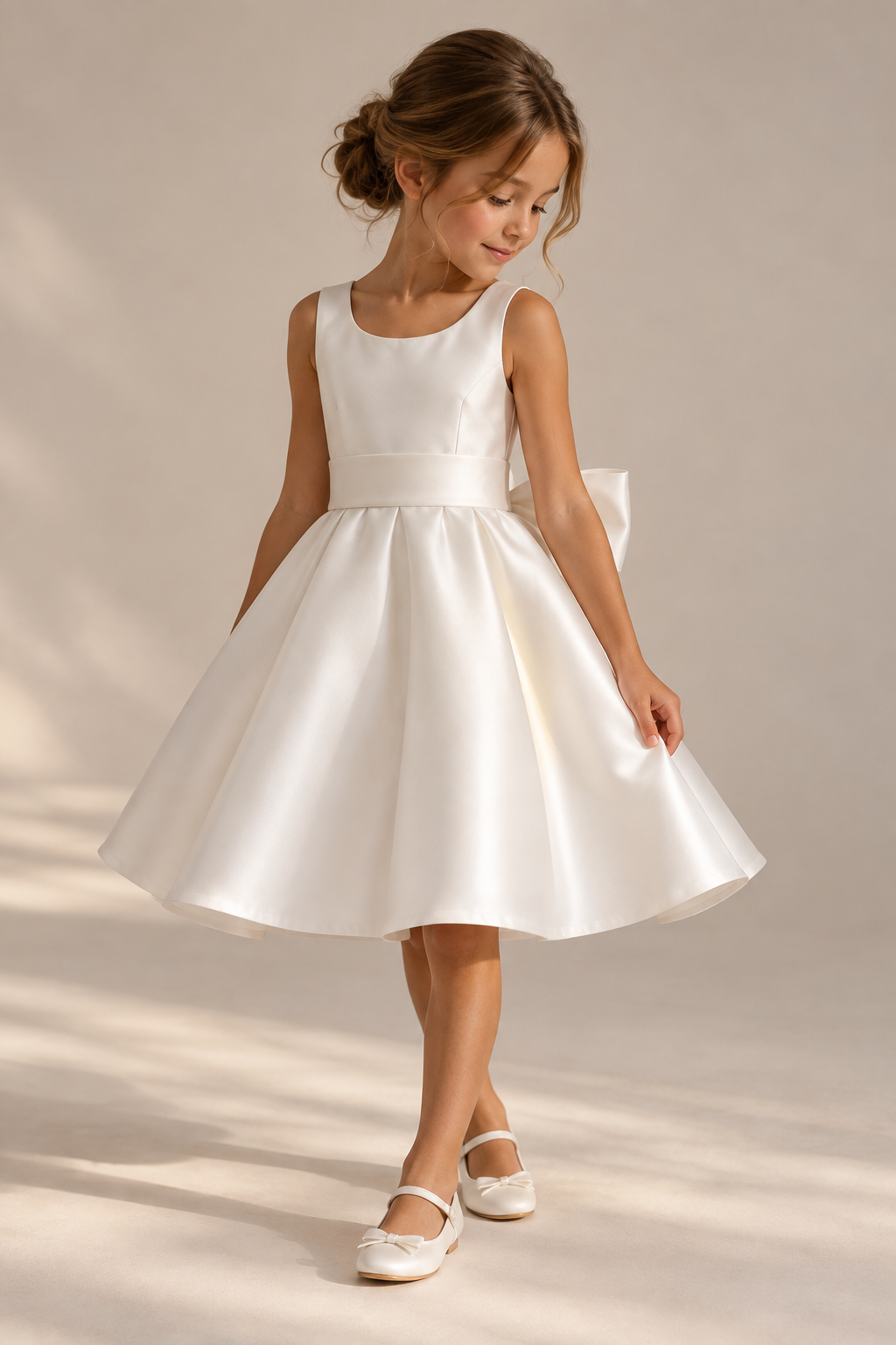 Mini Audrey — Children's mikado satin dress with bow · 0–12 years — foto 1 van 2